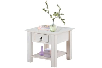 Ines 50 cm Kvadratisk Sofabord med Skuffer i Furu - Hvit - Møbler - Bord - Sofabord