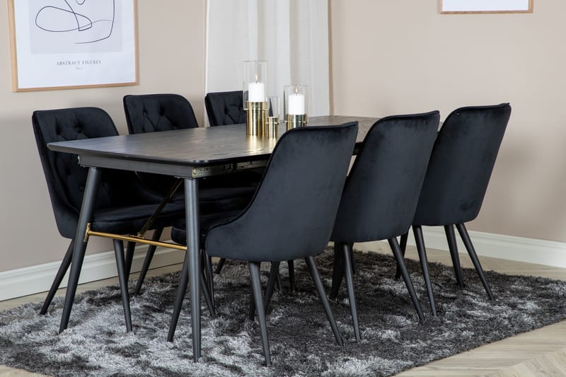 Irunea forlengbar spisegruppe 180 cm inkl. 6 Valera Lyx stoler - Svart - Møbler - Bord - Spisegrupper