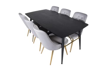 Irunea forlengbar spisegruppe 180 cm inkl. 6 Valera Lyx stoler - Svart/Grå/Messing - Møbler - Bord - Spisegrupper