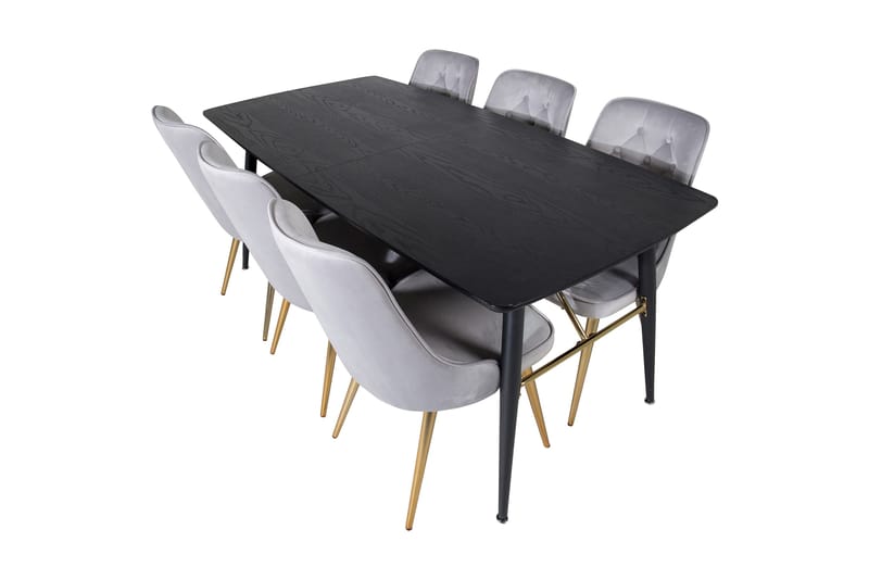 Irunea forlengbar spisegruppe 180 cm inkl. 6 Valera Lyx stoler - Svart/Grå/Messing - Møbler - Bord - Spisegrupper