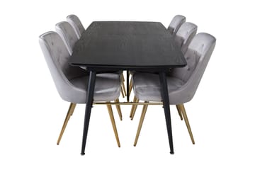 Irunea forlengbar spisegruppe 180 cm inkl. 6 Valera Lyx stoler - Svart/Grå/Messing - Møbler - Bord - Spisegrupper