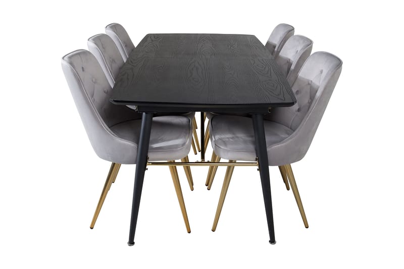 Irunea forlengbar spisegruppe 180 cm inkl. 6 Valera Lyx stoler - Svart/Grå/Messing - Møbler - Bord - Spisegrupper