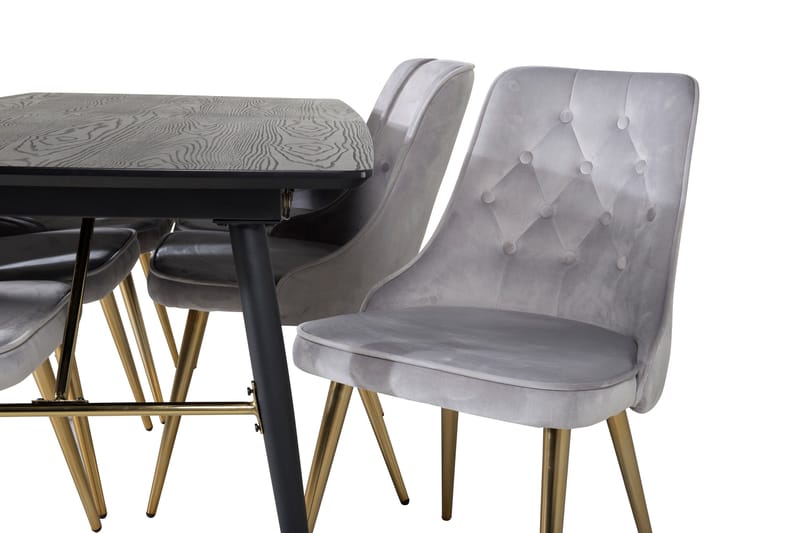 Irunea forlengbar spisegruppe 180 cm inkl. 6 Valera Lyx stoler - Svart/Grå/Messing - Møbler - Bord - Spisegrupper