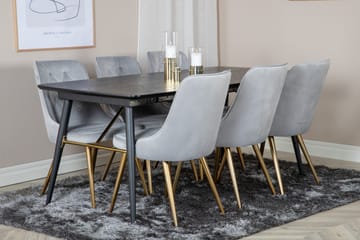 Irunea forlengbar spisegruppe 180 cm inkl. 6 Valera Lyx stoler - Svart/Grå/Messing - Møbler - Bord - Spisegrupper