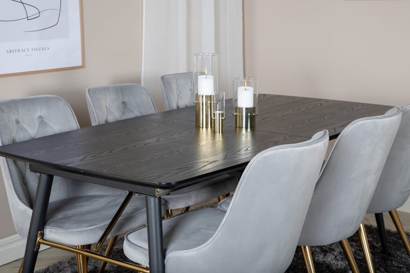 Irunea forlengbar spisegruppe 180 cm inkl. 6 Valera Lyx stoler - Svart/Grå/Messing - Møbler - Bord - Spisegrupper