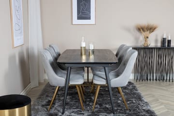 Irunea forlengbar spisegruppe 180 cm inkl. 6 Valera Lyx stoler - Svart/Grå/Messing - Møbler - Bord - Spisegrupper