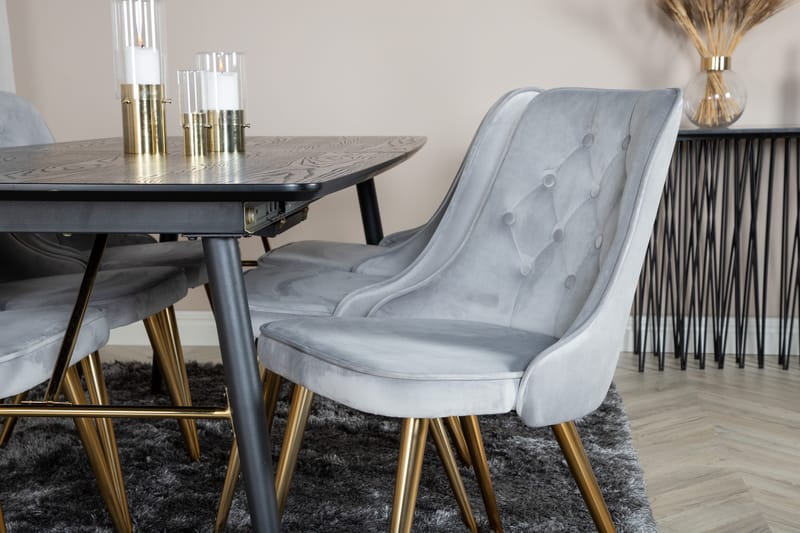 Irunea forlengbar spisegruppe 180 cm inkl. 6 Valera Lyx stoler - Svart/Grå/Messing - Møbler - Bord - Spisegrupper