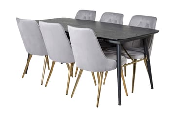 Irunea forlengbar spisegruppe 180 cm inkl. 6 Valera Lyx stoler - Svart/Grå/Messing - Møbler - Bord - Spisegrupper