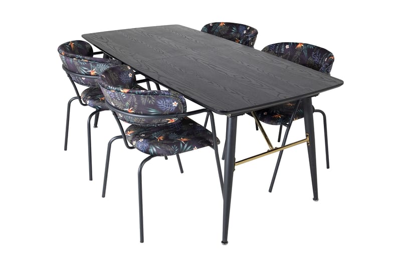 Irunea uttrekkbar spisegruppe 180 cm inkl. 4 Arcarazo stoler - Svart/Flerfarget - Møbler - Bord - Spisegrupper
