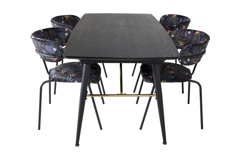 Irunea uttrekkbar spisegruppe 180 cm inkl. 4 Arcarazo stoler - Svart/Flerfarget - Møbler - Bord - Spisegrupper