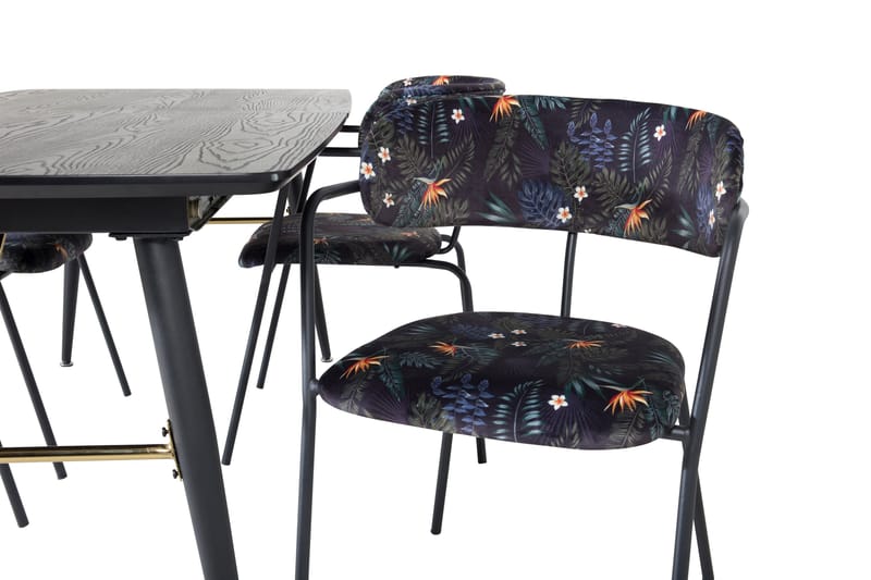 Irunea uttrekkbar spisegruppe 180 cm inkl. 4 Arcarazo stoler - Svart/Flerfarget - Møbler - Bord - Spisegrupper