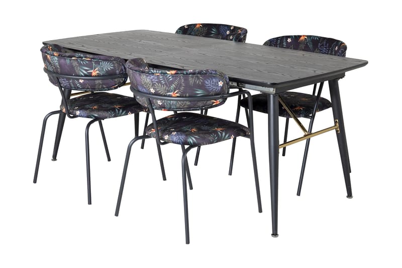 Irunea uttrekkbar spisegruppe 180 cm inkl. 4 Arcarazo stoler, Svart/Flerfarget