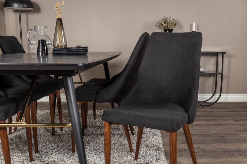 Irunea uttrekkbar spisegruppe 180 cm inkl. 6 Campomar stoler - Svart/Brun - Møbler - Bord - Spisegrupper