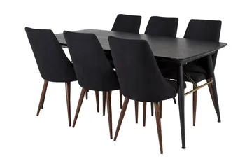 Irunea uttrekkbar spisegruppe 180 cm inkl. 6 Campomar stoler - Svart/Brun - Møbler - Bord - Spisegrupper