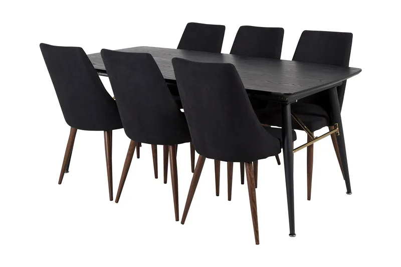 Irunea uttrekkbar spisegruppe 180 cm inkl. 6 Campomar stoler, Svart/Brun