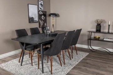 Irunea uttrekkbar spisegruppe 180 cm inkl. 6 Campomar stoler - Svart/Brun - Møbler - Bord - Spisegrupper