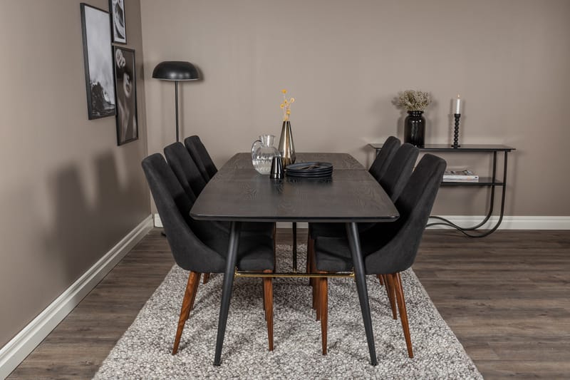 Irunea uttrekkbar spisegruppe 180 cm inkl. 6 Campomar stoler - Svart/Brun - Møbler - Bord - Spisegrupper