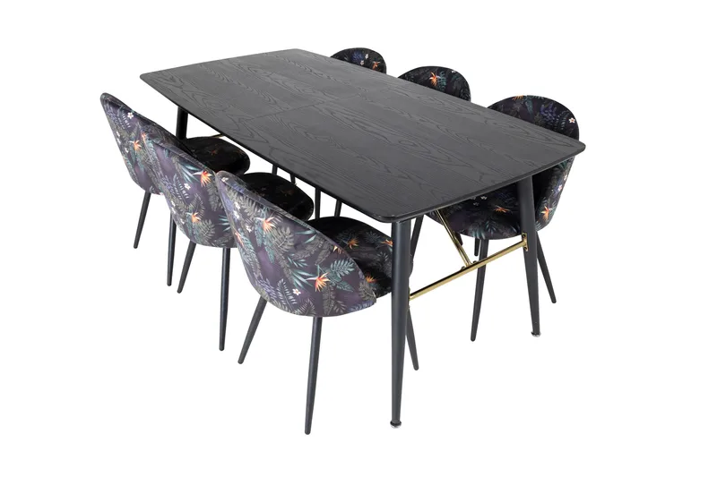 Irunea Uttrekkbar Spisegruppe 180 cm inkl. 6 Sedavi Stoler, Svart/Blå