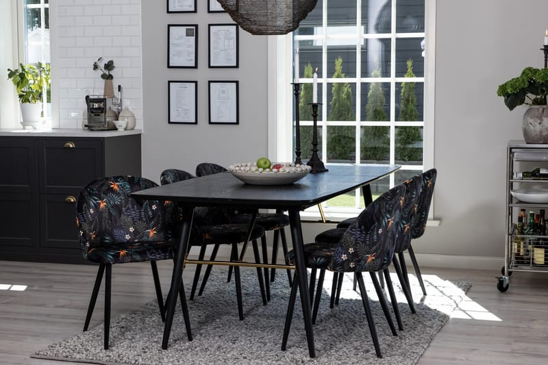 Irunea Uttrekkbar Spisegruppe 180 cm inkl. 6 Sedavi Stoler - Svart/Blå - Møbler - Bord - Spisegrupper