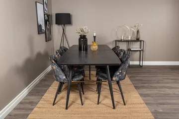 Irunea Uttrekkbar Spisegruppe 180 cm inkl. 6 Sedavi Stoler - Svart/Blå - Møbler - Bord - Spisegrupper