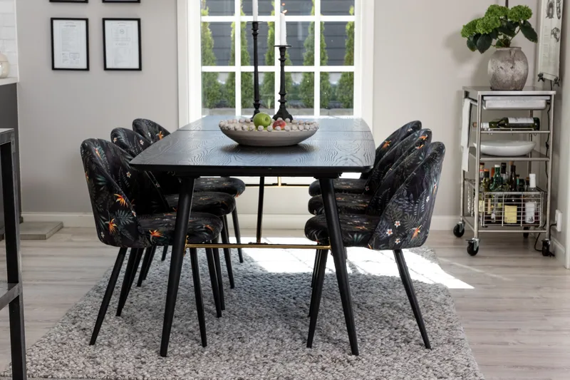Irunea Uttrekkbar Spisegruppe 180 cm inkl. 6 Sedavi Stoler - Svart/Blå - Møbler - Bord - Spisegrupper