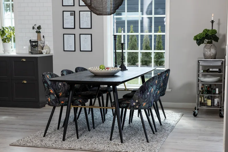 Irunea Uttrekkbar Spisegruppe 180 cm inkl. 6 Sedavi Stoler - Svart/Blå - Møbler - Bord - Spisegrupper
