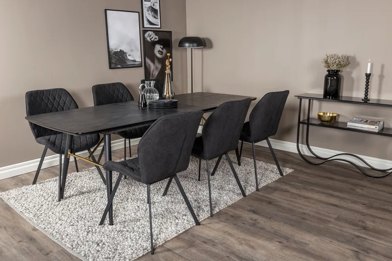 Irunea Uttrekkbar Spisegruppe 180 cm inkl. 6 Sumoas Stoler - Svart - Møbler - Bord - Spisegrupper