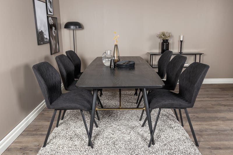 Irunea Uttrekkbar Spisegruppe 180 cm inkl. 6 Sumoas Stoler - Svart - Møbler - Bord - Spisegrupper