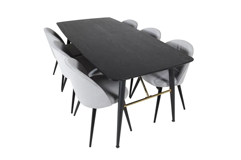 Irunea Uttrekkbar Spisegruppe 180 cm inkl. 6 Valeri Stoler - Svart/Grå/Kordfløyel - Møbler - Bord - Spisegrupper