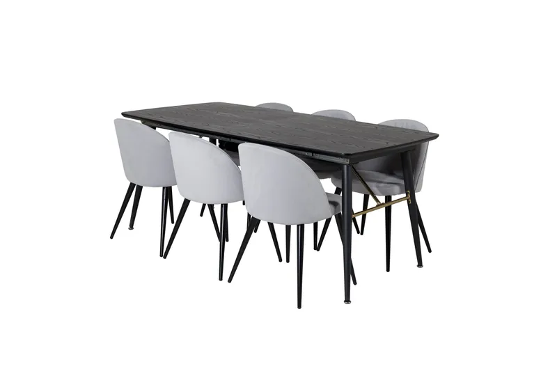 Irunea Uttrekkbar Spisegruppe 180 cm inkl. 6 Valeri Stoler, Svart/Grå/Kordfløyel