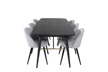 Irunea Uttrekkbar Spisegruppe 180 cm inkl. 6 Valeri Stoler - Svart/Grå/Kordfløyel - Møbler - Bord - Spisegrupper