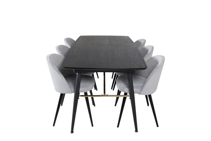 Irunea Uttrekkbar Spisegruppe 180 cm inkl. 6 Valeri Stoler - Svart/Grå/Kordfløyel - Møbler - Bord - Spisegrupper