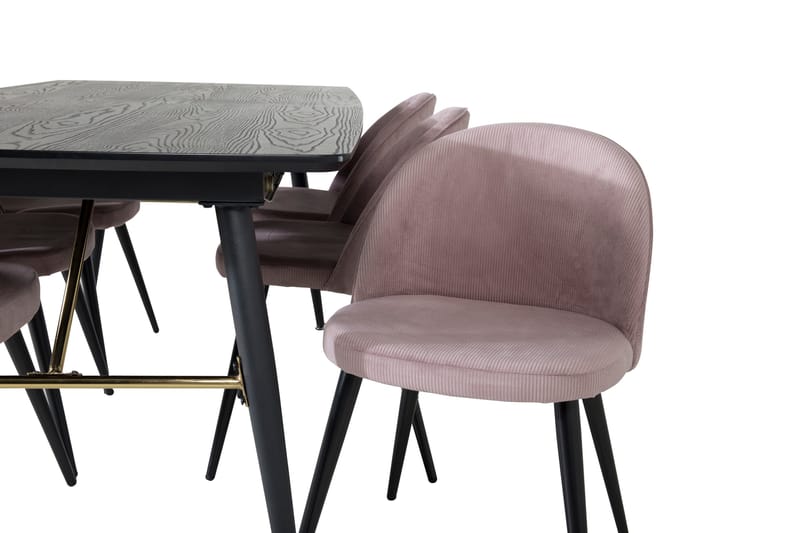 Irunea Uttrekkbar Spisegruppe 180 cm inkl. 6 Valeri Stoler - Svart/Rosa/Kordfløyel - Møbler - Bord - Spisegrupper