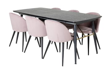 Irunea Uttrekkbar Spisegruppe 180 cm inkl. 6 Valeri Stoler - Svart/Rosa/Kordfløyel - Møbler - Bord - Spisegrupper