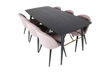 Irunea Uttrekkbar Spisegruppe 180 cm inkl. 6 Valeri Stoler - Svart/Rosa/Kordfløyel - Møbler - Bord - Spisegrupper
