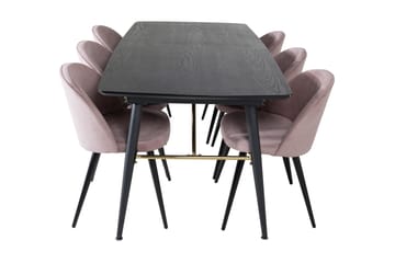 Irunea Uttrekkbar Spisegruppe 180 cm inkl. 6 Valeri Stoler - Svart/Rosa/Kordfløyel - Møbler - Bord - Spisegrupper
