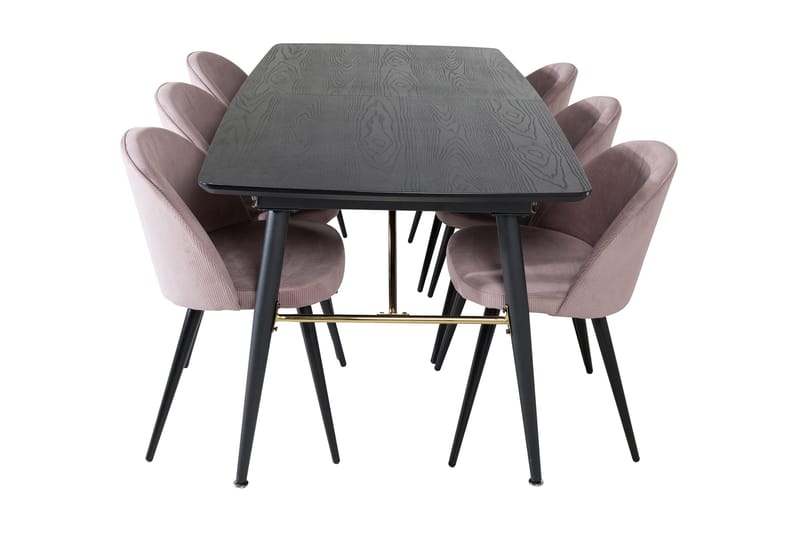 Irunea Uttrekkbar Spisegruppe 180 cm inkl. 6 Valeri Stoler - Svart/Rosa/Kordfløyel - Møbler - Bord - Spisegrupper