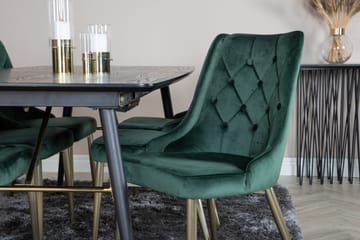 Irunea uttrekkbar spisegruppe 180 cm inkl. 6 Valerie Luksus stoler - Svart/Mørkegrønn/Gull - Møbler - Bord - Spisegrupper