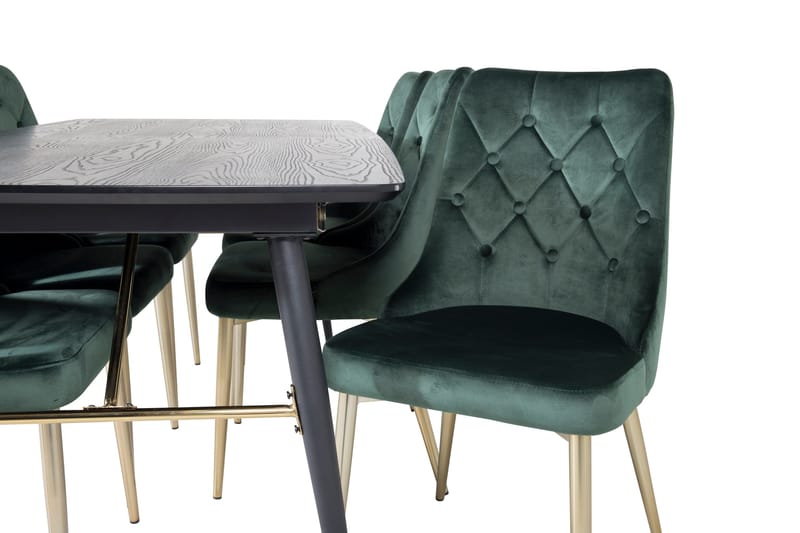 Irunea uttrekkbar spisegruppe 180 cm inkl. 6 Valerie Luksus stoler - Svart/Mørkegrønn/Gull - Møbler - Bord - Spisegrupper