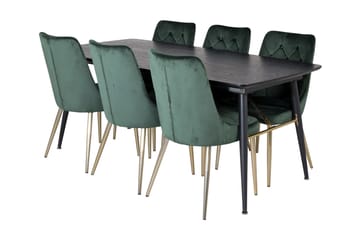 Irunea uttrekkbar spisegruppe 180 cm inkl. 6 Valerie Luksus stoler - Svart/Mørkegrønn/Gull - Møbler - Bord - Spisegrupper