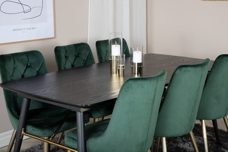 Irunea uttrekkbar spisegruppe 180 cm inkl. 6 Valerie Luksus stoler - Svart/Mørkegrønn/Gull - Møbler - Bord - Spisegrupper