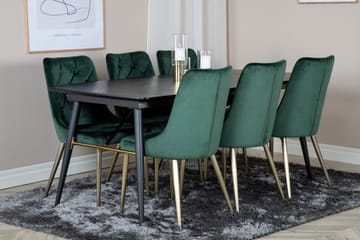Irunea uttrekkbar spisegruppe 180 cm inkl. 6 Valerie Luksus stoler - Svart/Mørkegrønn/Gull - Møbler - Bord - Spisegrupper