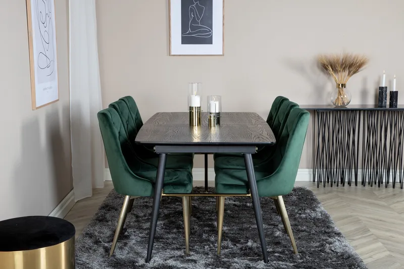 Irunea uttrekkbar spisegruppe 180 cm inkl. 6 Valerie Luksus stoler - Svart/Mørkegrønn/Gull - Møbler - Bord - Spisegrupper