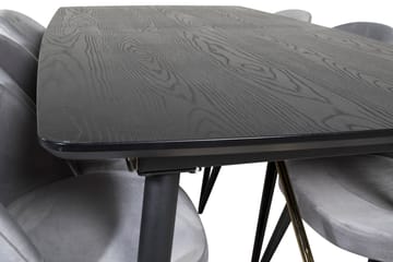Irunea uttrekkbar spisegruppe 180 cm inkl. 6 Valerie stoler - Svart/Lysegrå - Møbler - Bord - Spisegrupper