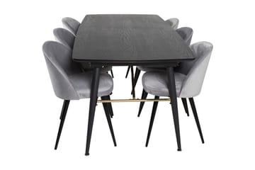 Irunea uttrekkbar spisegruppe 180 cm inkl. 6 Valerie stoler - Svart/Lysegrå - Møbler - Bord - Spisegrupper