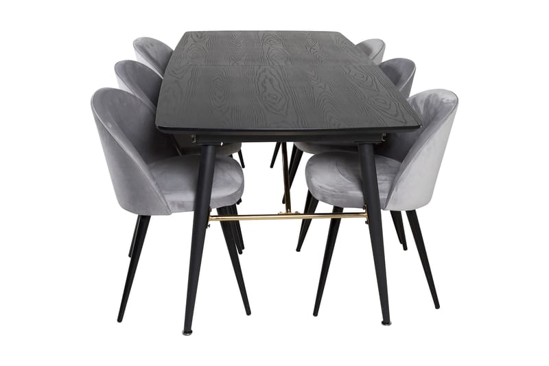 Irunea uttrekkbar spisegruppe 180 cm inkl. 6 Valerie stoler - Svart/Lysegrå - Møbler - Bord - Spisegrupper