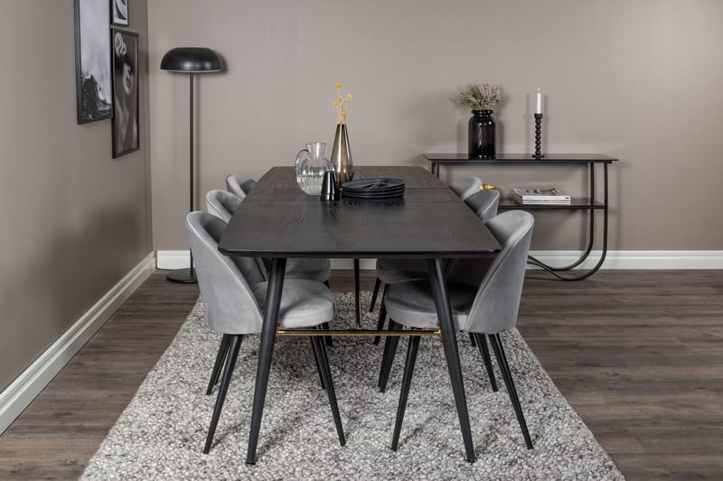 Irunea uttrekkbar spisegruppe 180 cm inkl. 6 Valerie stoler - Svart/Lysegrå - Møbler - Bord - Spisegrupper