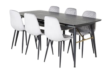 Irunea uttrekkbar spisegruppe 180 cm inkl. 6 Ypas stoler - Grå/Svart - Møbler - Bord - Spisegrupper