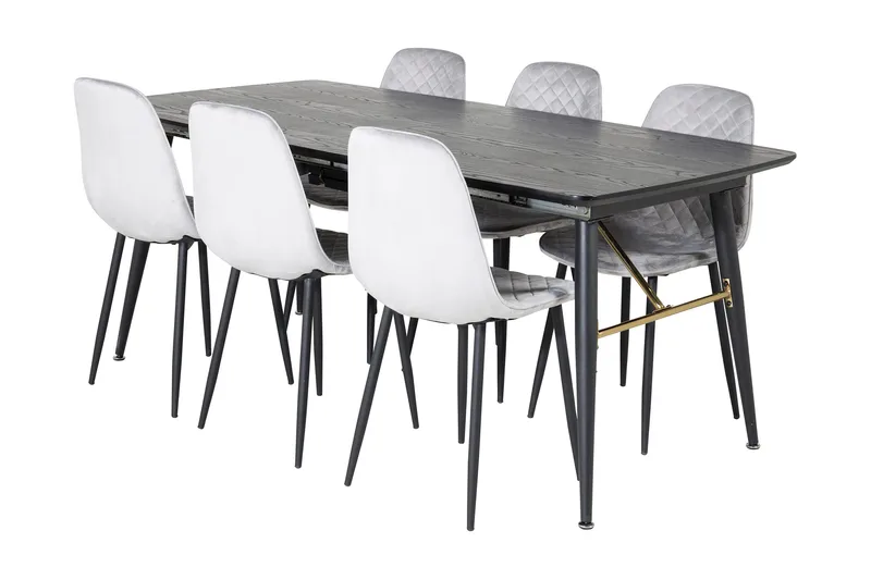 Irunea uttrekkbar spisegruppe 180 cm inkl. 6 Ypas stoler, Grå/Svart