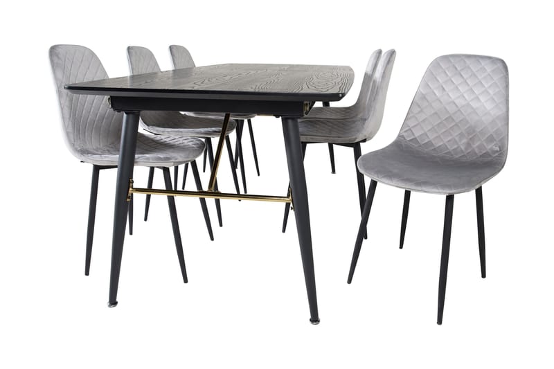 Irunea uttrekkbar spisegruppe 180 cm inkl. 6 Ypas stoler - Grå/Svart - Møbler - Bord - Spisegrupper